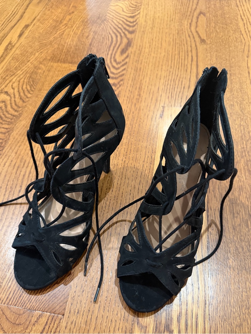 Christian Siriano Black Lace-Up Cutout Heels (Discount)